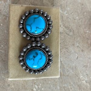 Turquoise and Sterling Clip On Earrings